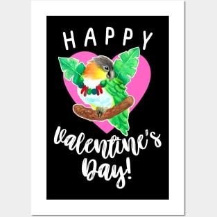 Happy Valentine's Day Caique Parrot Watercolor Posters and Art